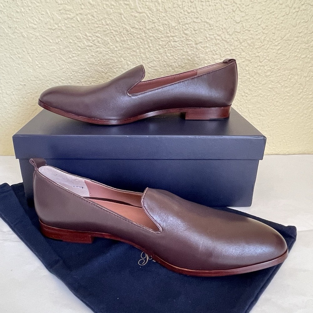 Brooks Brothers Burgundy Dark Red Leather Venetian Loafers Flats Box Bag Sz 9.5